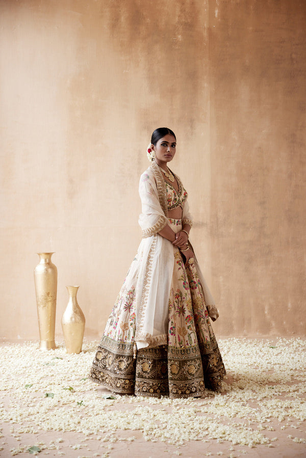 Ivory Raw Silk Lehenga Set