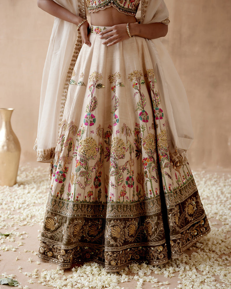 Ivory Raw Silk Lehenga Set