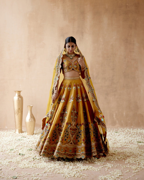 Mustard Dupion Silk Lehenga Set