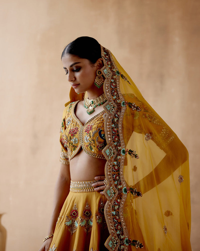 Mustard Dupion Silk Lehenga Set