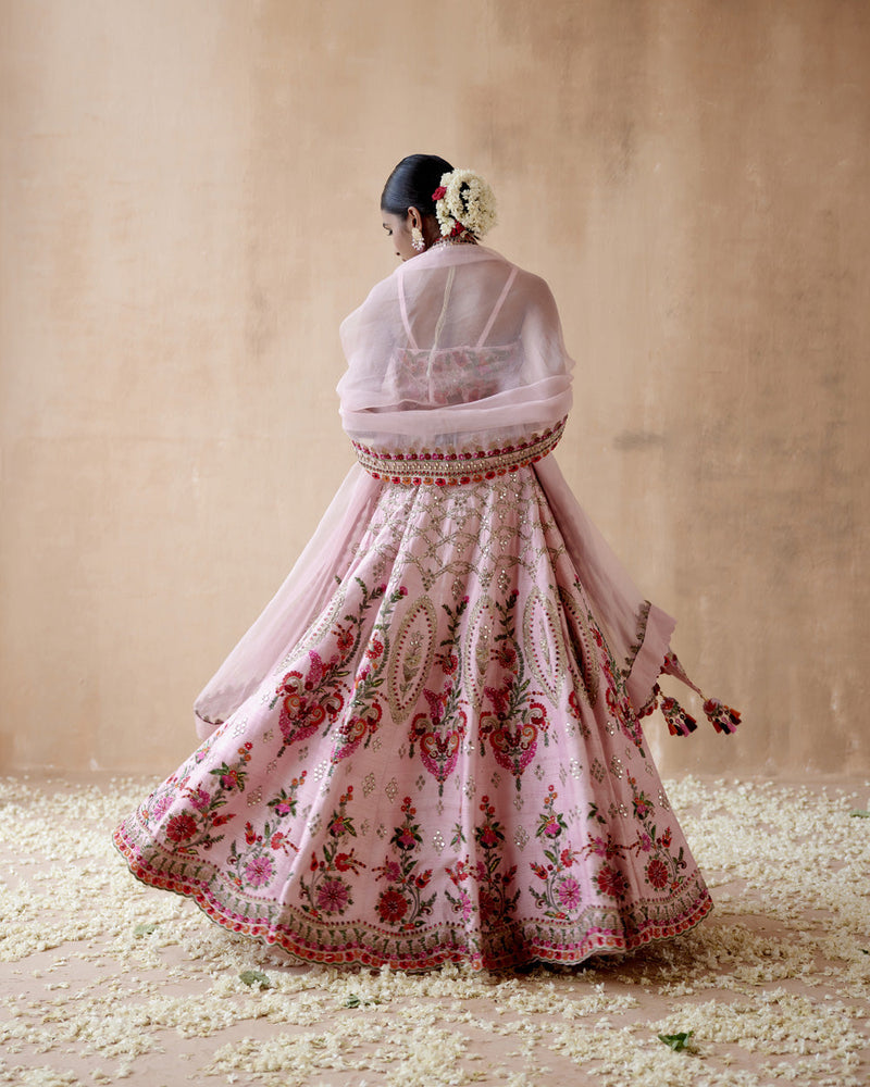 Pink Raw Silk Lehenga Set