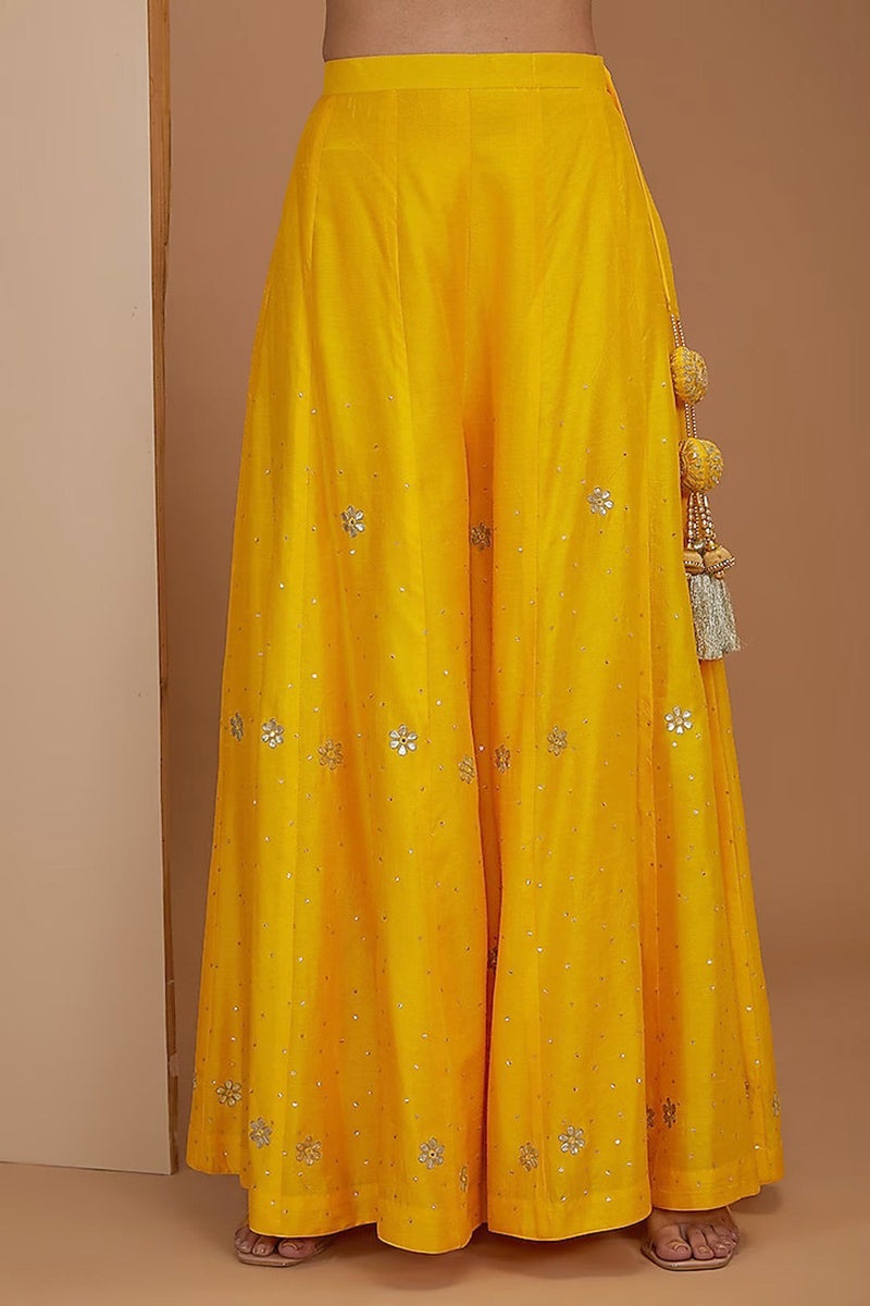 Yellow Color Dupion Silk Hand Embroidered Sharara Set