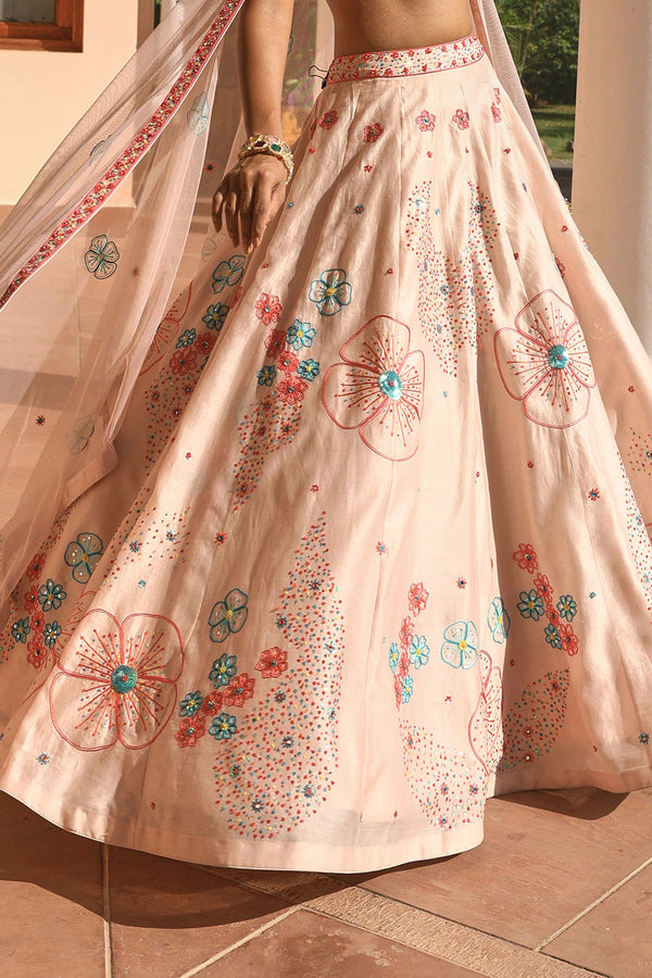 Multi-Colored Sequins & Resham Hand Embroidered Silk Lehenga Set
