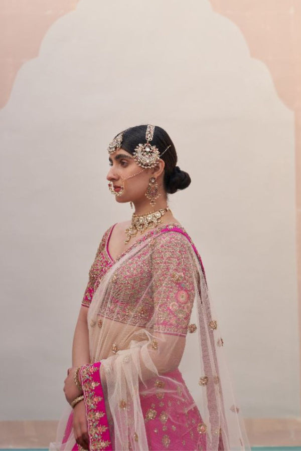 Rani Pink Double Dupatta Lehenga Set