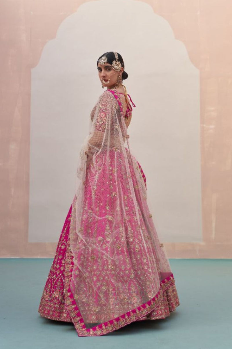 Rani Pink Double Dupatta Lehenga Set