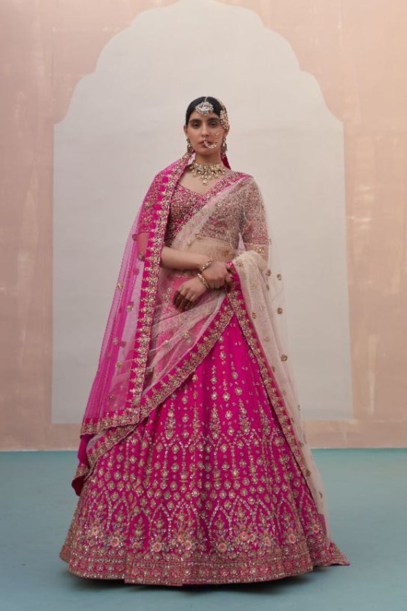 Rani Pink Double Dupatta Lehenga Set