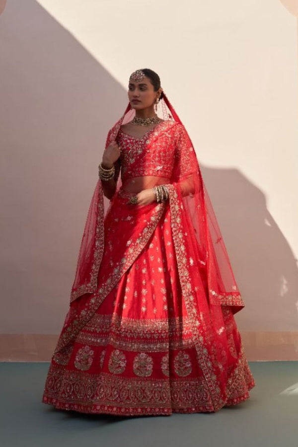 Red Double Dupatta Lehenga Set