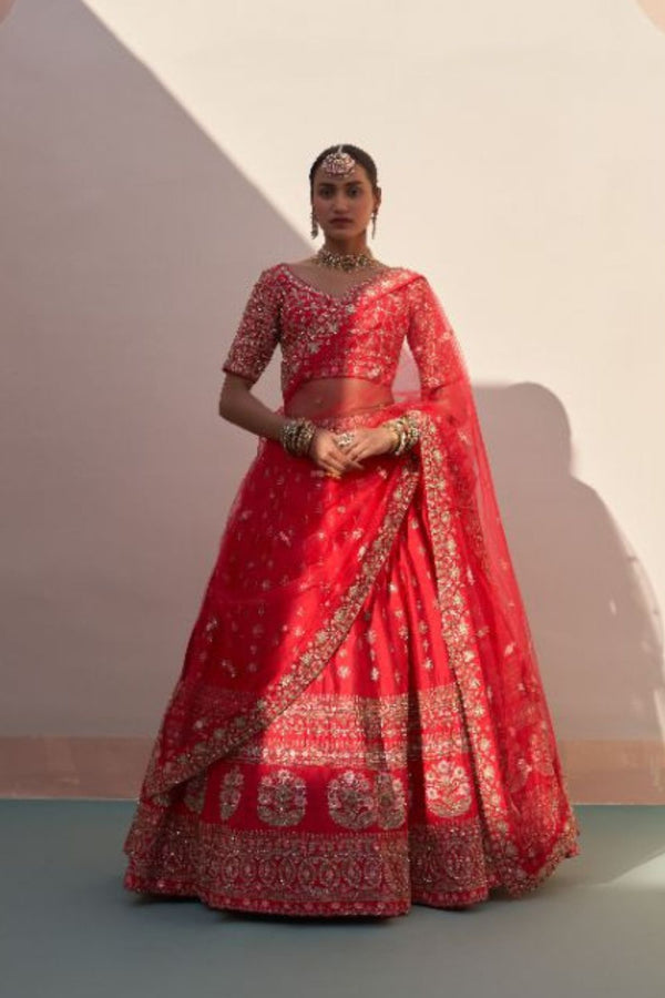 Red Double Dupatta Lehenga Set