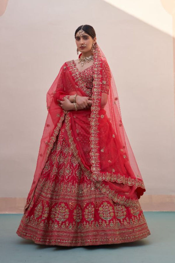 Red Double Dupatta Lehenga Set