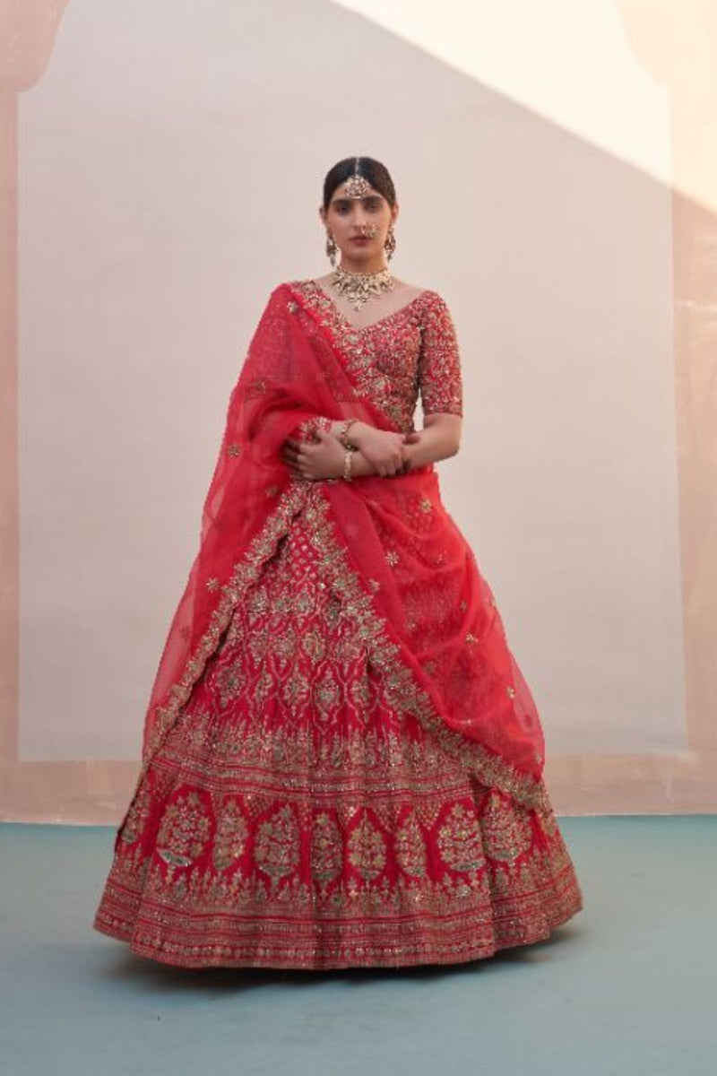 Red Double Dupatta Lehenga Set