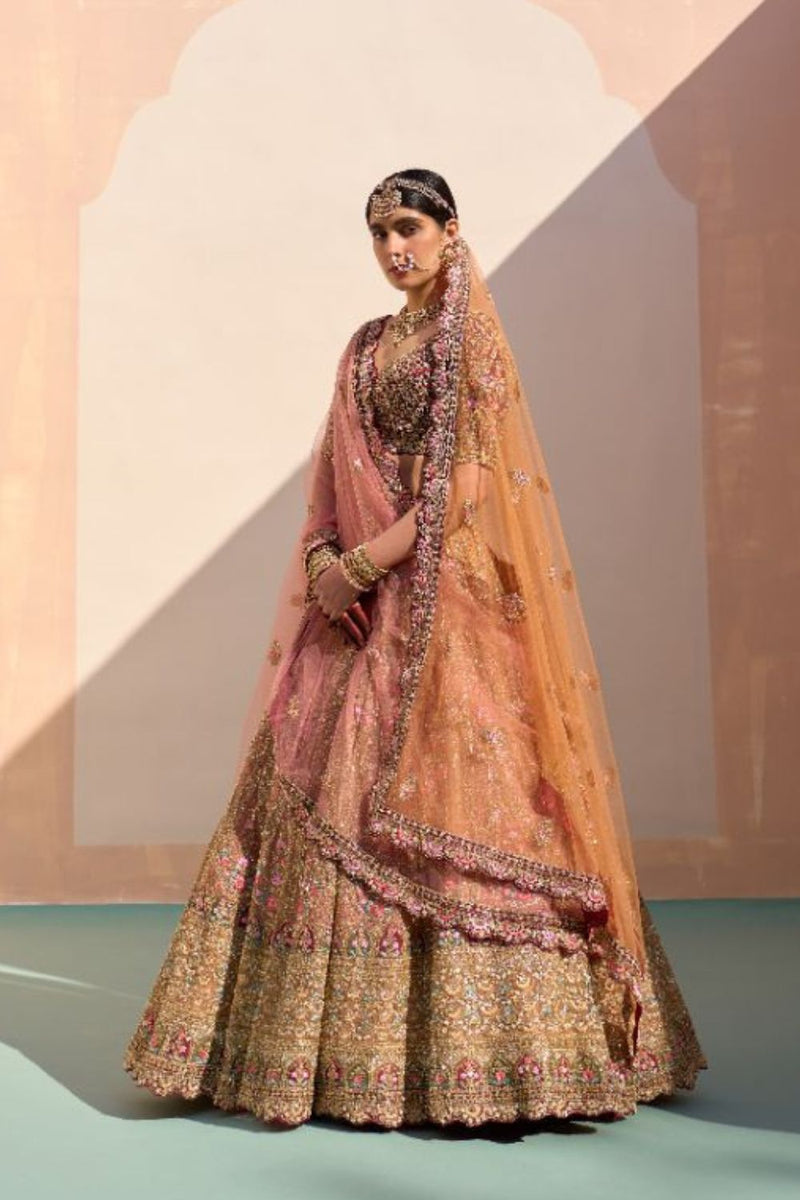 Mustard Organza Double Duppatta Lehenga Set