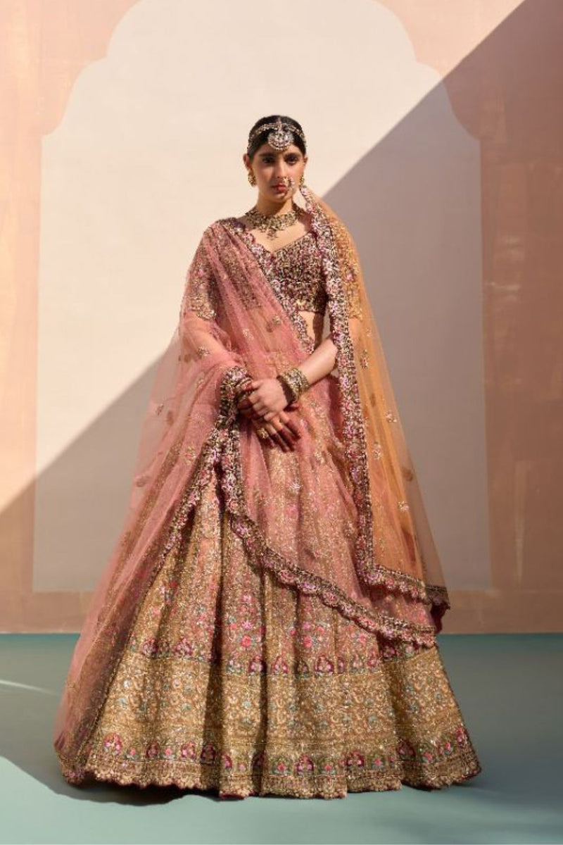 Mustard Organza Double Duppatta Lehenga Set