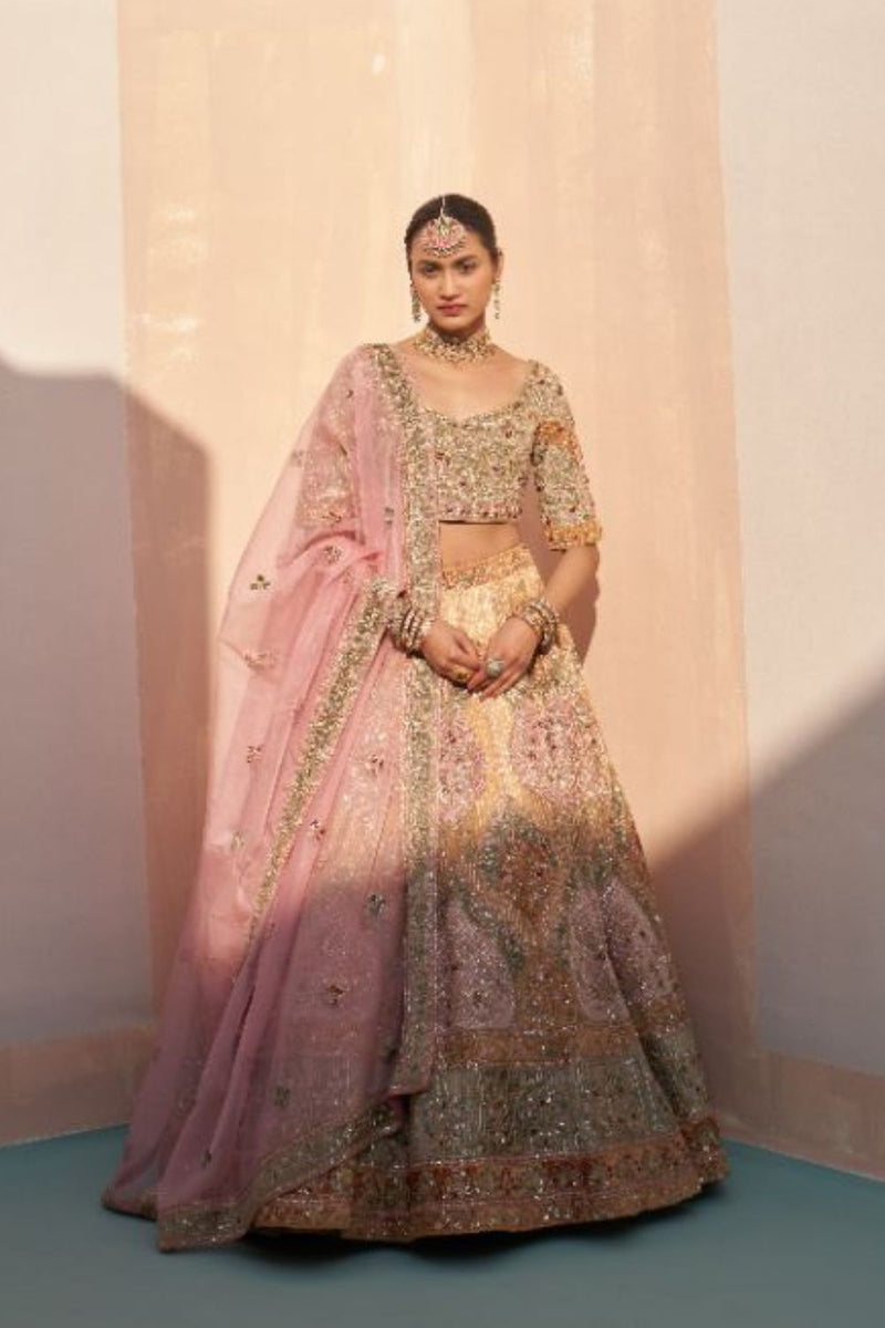 Gold Organza Double Dupatta Lehenga Set