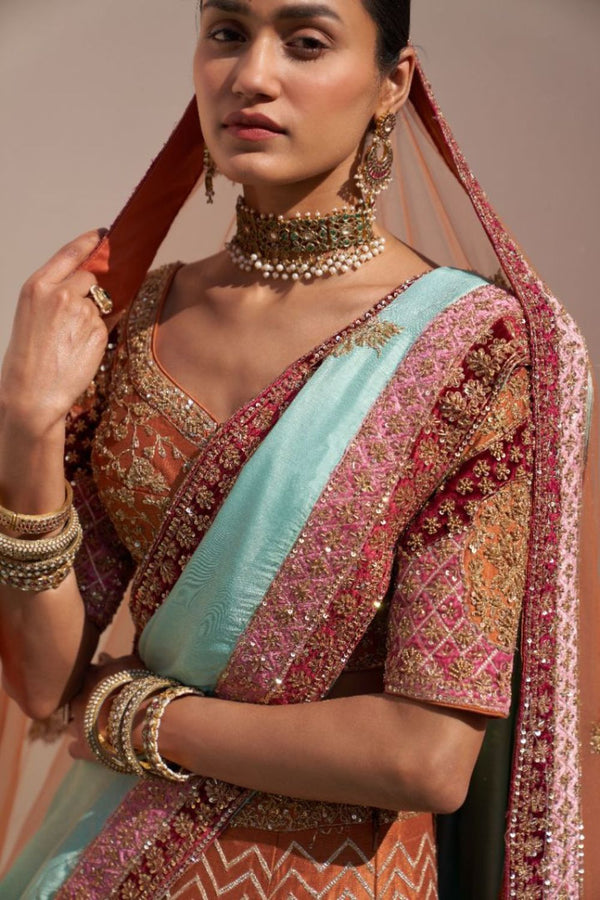 Rust Double Dupatta Lehenga Set