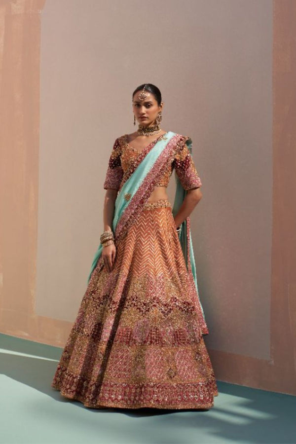 Rust Double Dupatta Lehenga Set