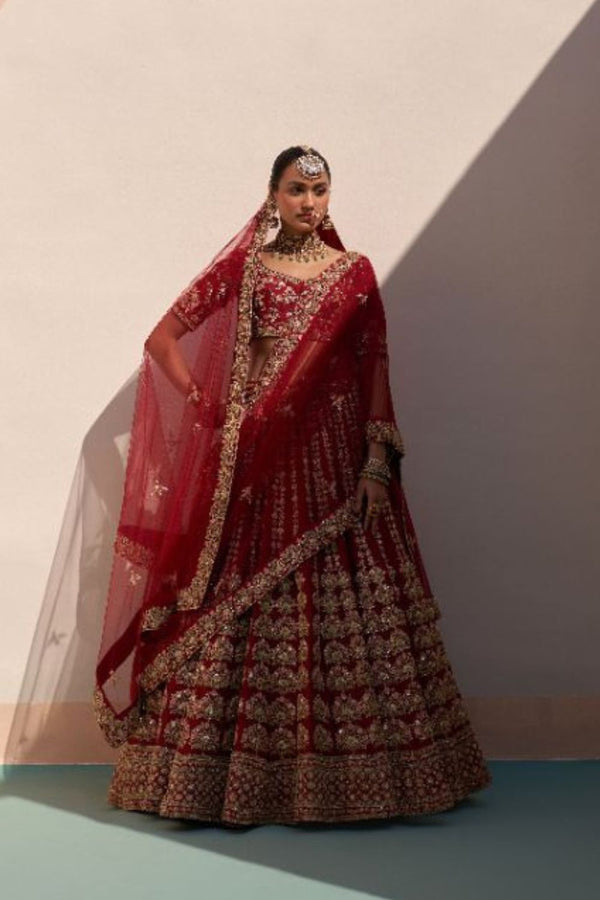 Maroon Double Dupatta Lehenga Set