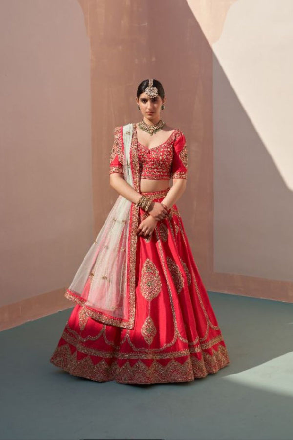 Red Double Dupatta Lehenga Set