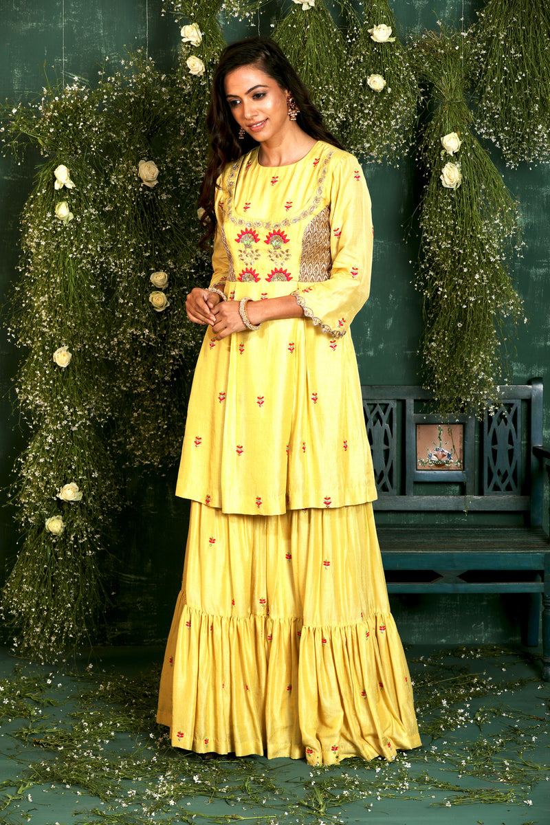 Vrinda - Black Silk Kurta With Sharara Pants Set of 3 | Party wear indian  dresses, Designer dresses indian, Stylish dresses