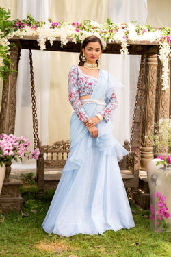 Powder Blue Predraped Lehenga Saree