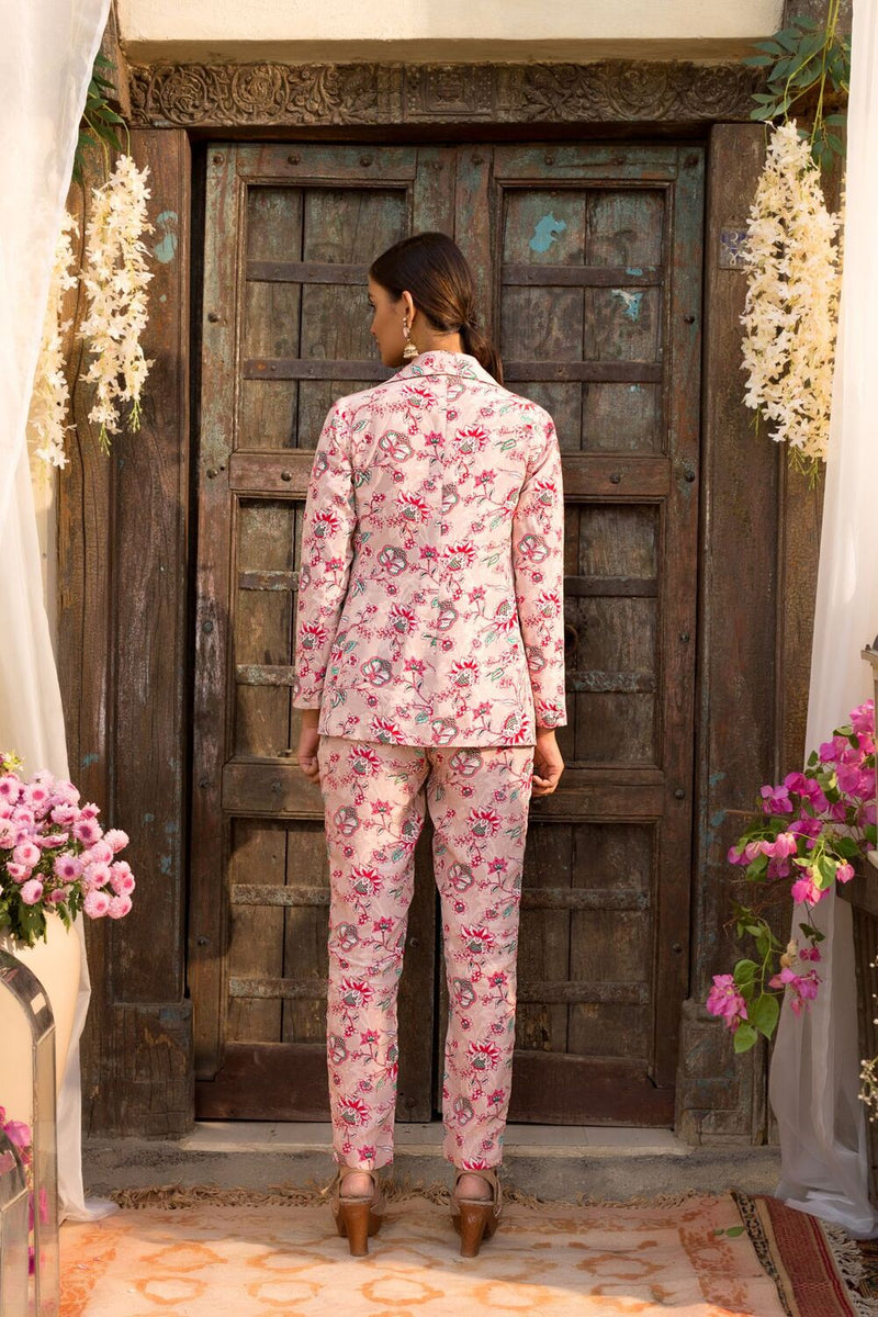 Nude Pink Floral Printed Pant Suit