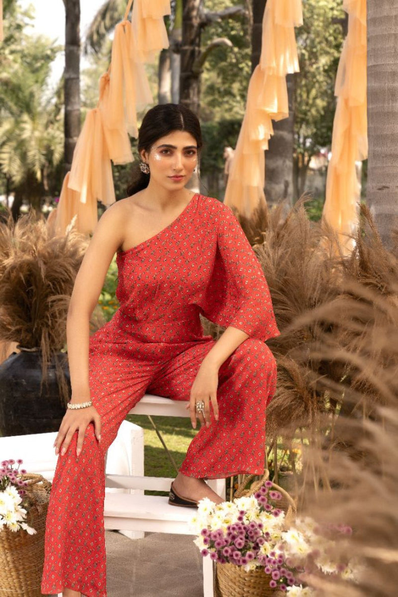 Red Printed Jumpsuit