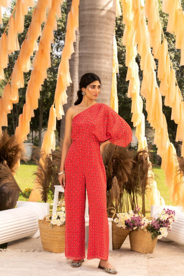 Red Printed Jumpsuit