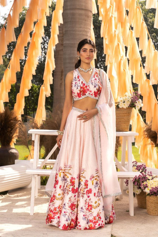 Off White Printed Lehenga Set