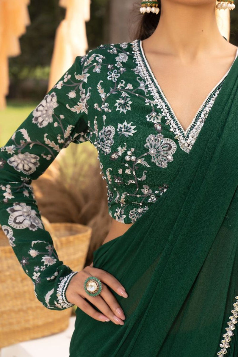 Green Frill Saree Set