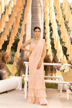 Nude Pink Solid Saree