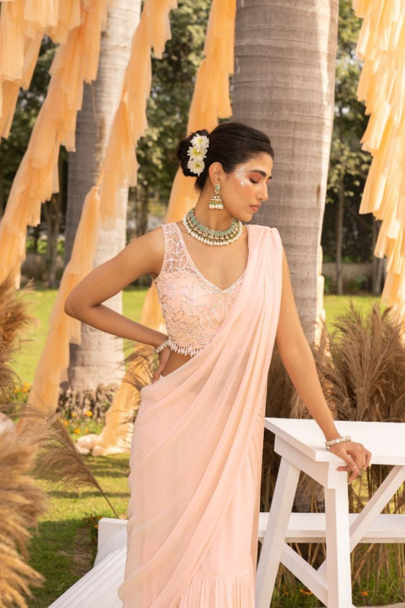 Nude Pink Solid Saree