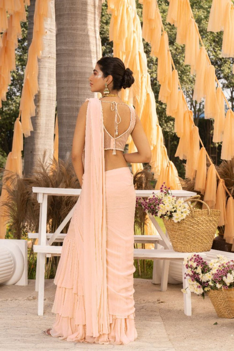 Nude Pink Solid Saree