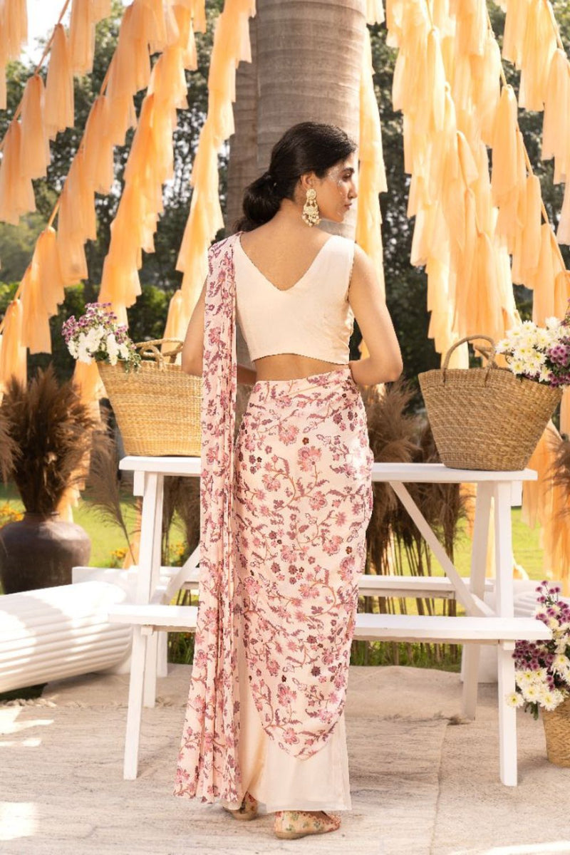 Nude Pink Pant Saree Set