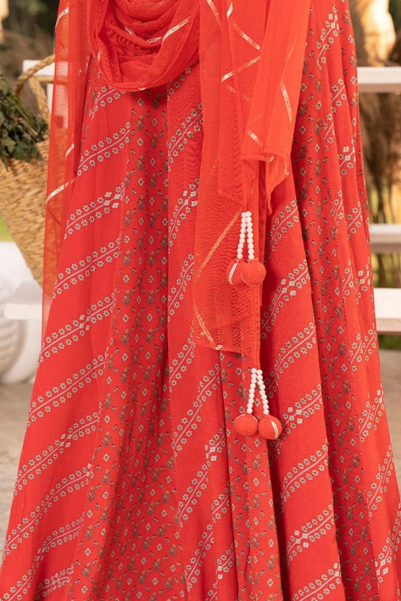 Red Printed Lehenga Set