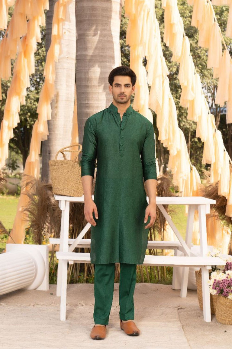 Bottle Green Solid Churidaar Set