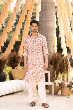 Nude Pink Floral Printed Kurta With Salwar