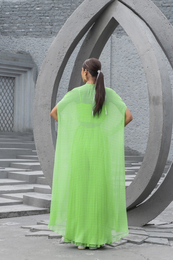 Lime Green Printed Sharara With Cape And Inner