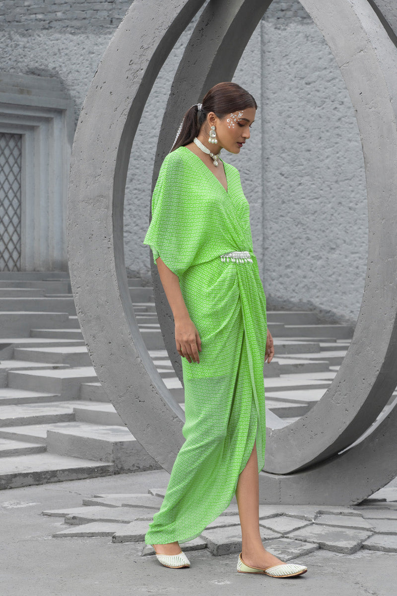 Lime Green Printed Dress