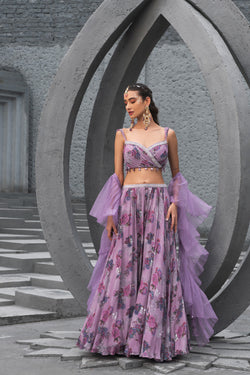 Lavender Printed Lehenga Set