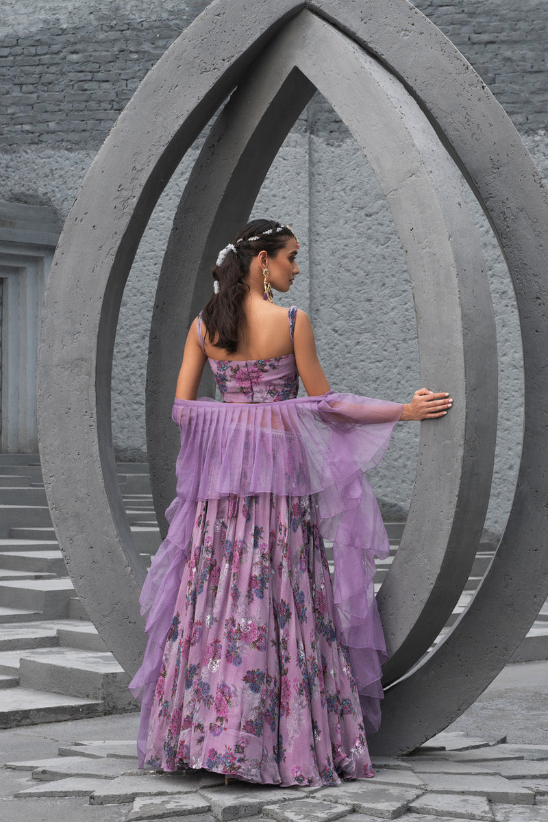 Lavender Printed Lehenga Set