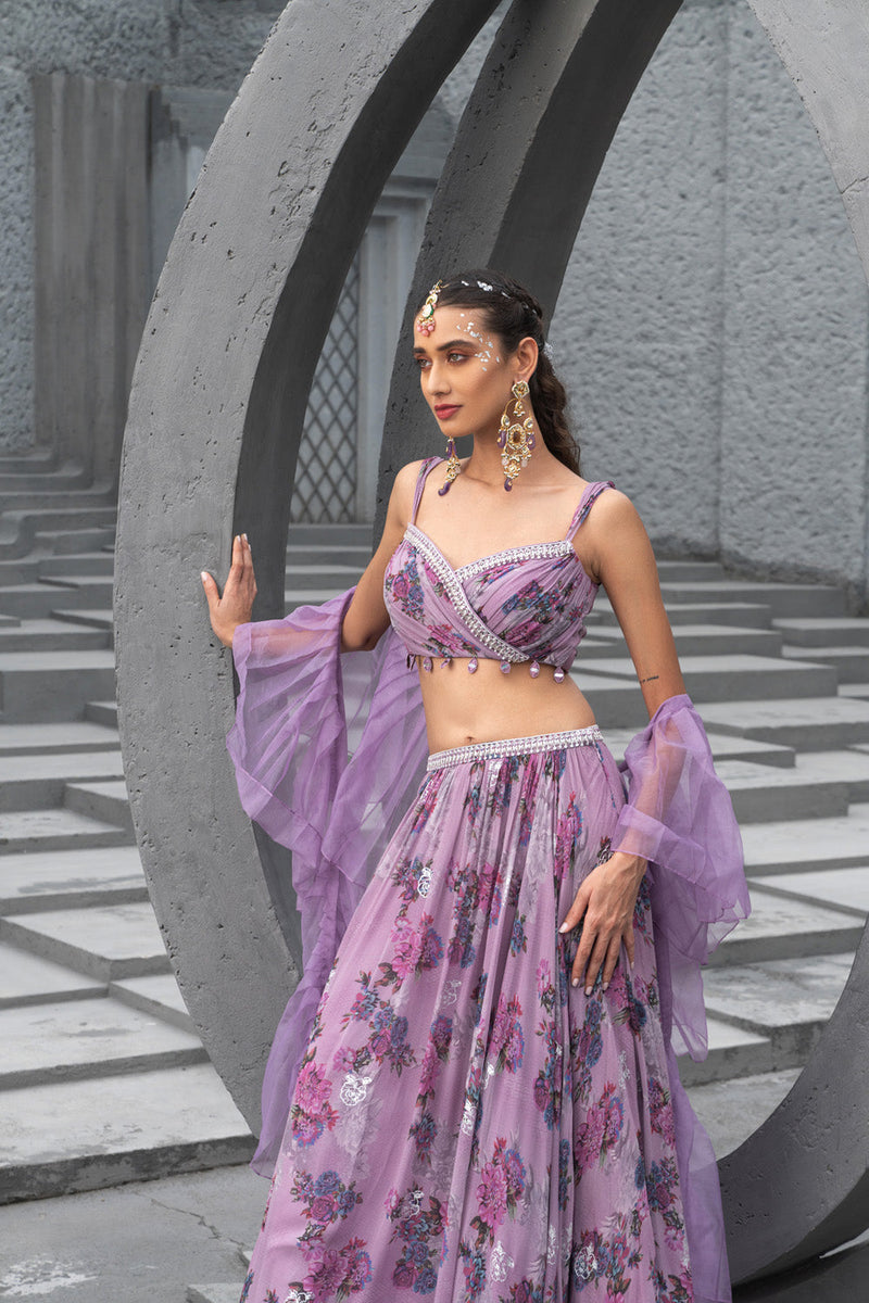 Lavender Printed Lehenga Set