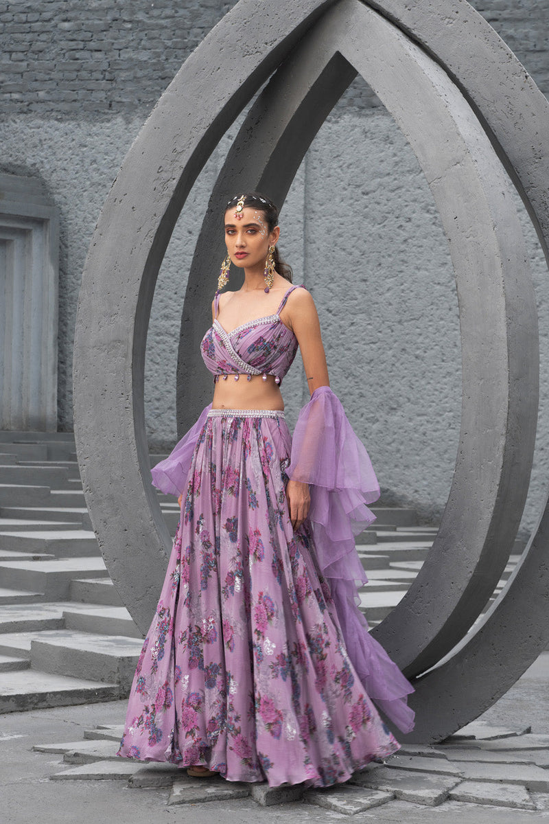 Lavender Printed Lehenga Set