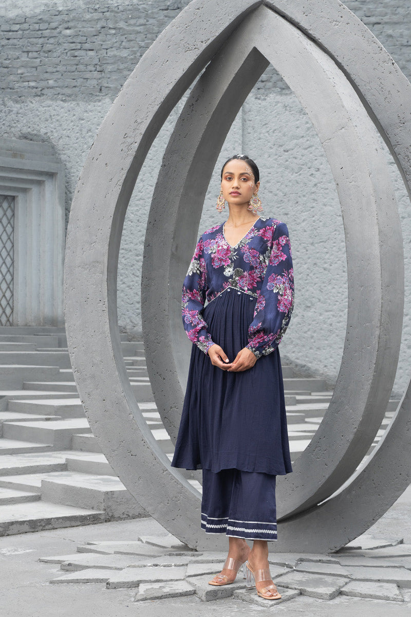 Navy Blue Printed Kurta