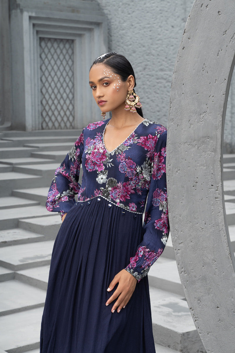 Navy Blue Printed Kurta