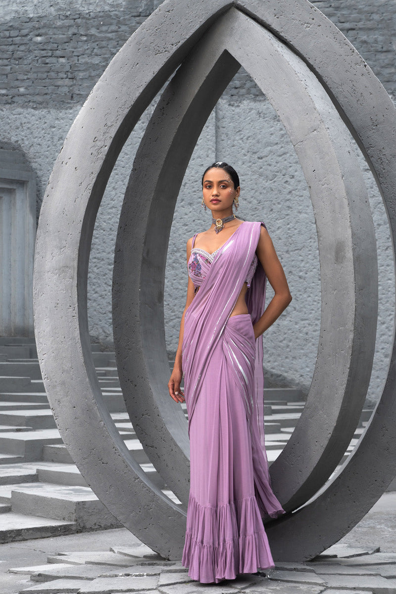 Lavender Foil Print Saree And Printed Blouse