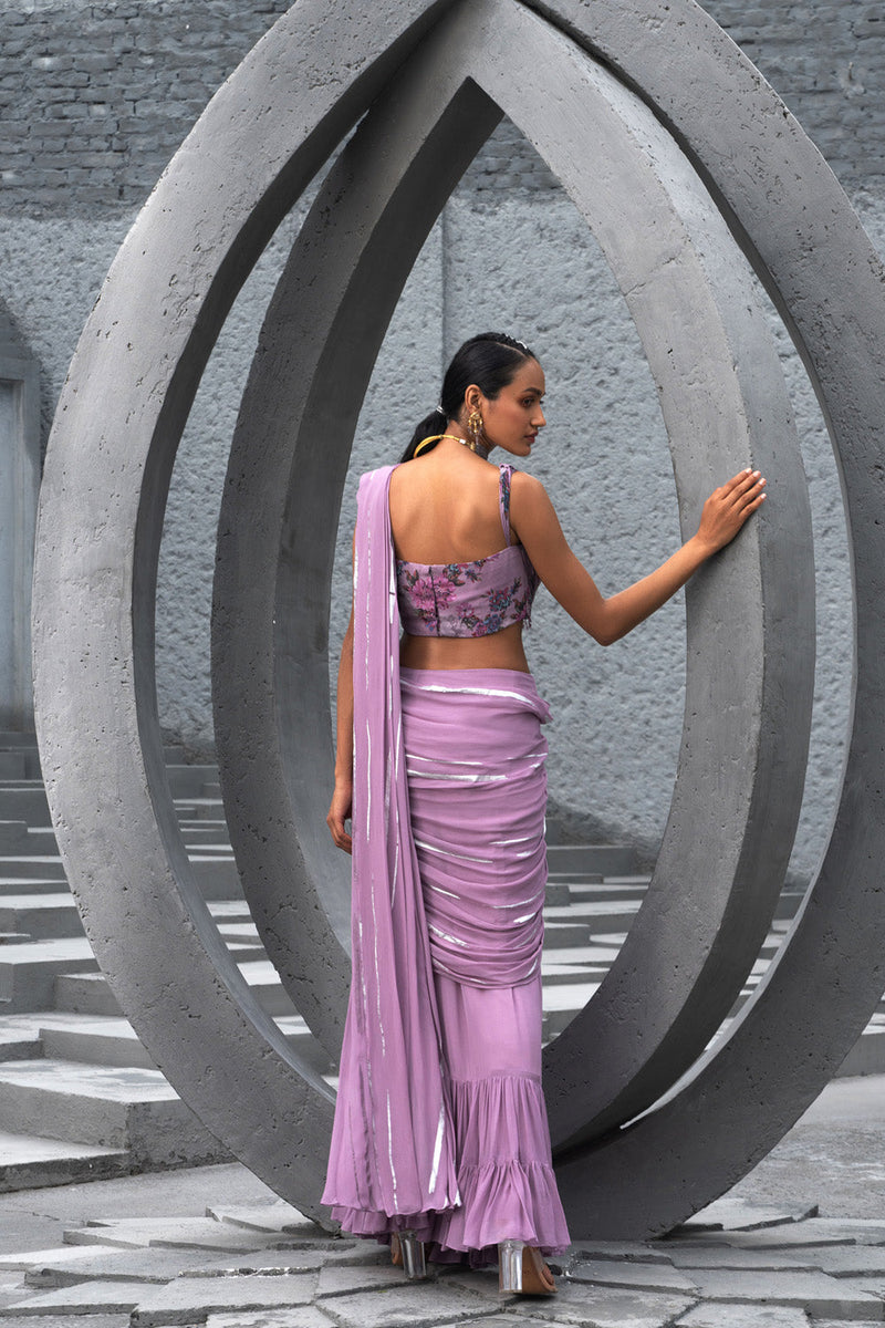 Lavender Foil Print Saree And Printed Blouse