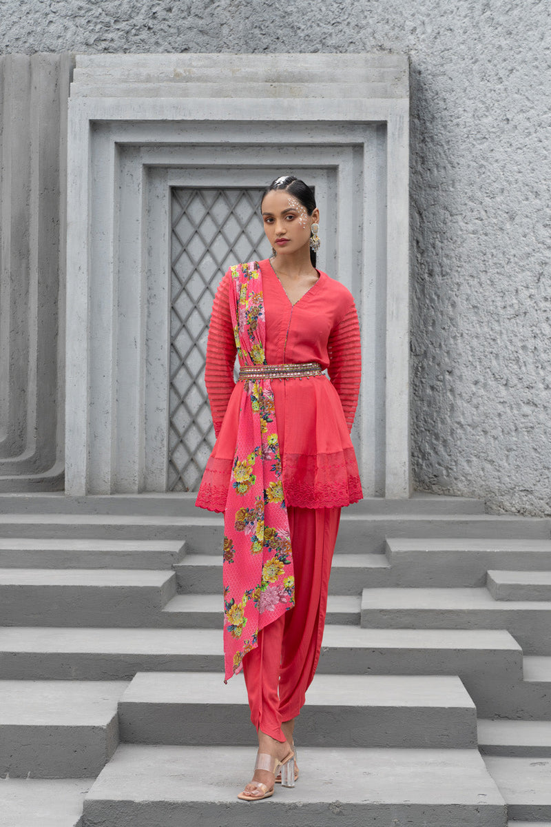 Raspberry Tunic With Dhoti Pants