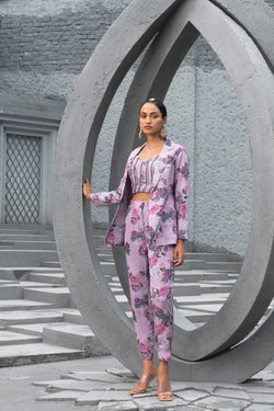 Lavender Printed Pant Suit Set