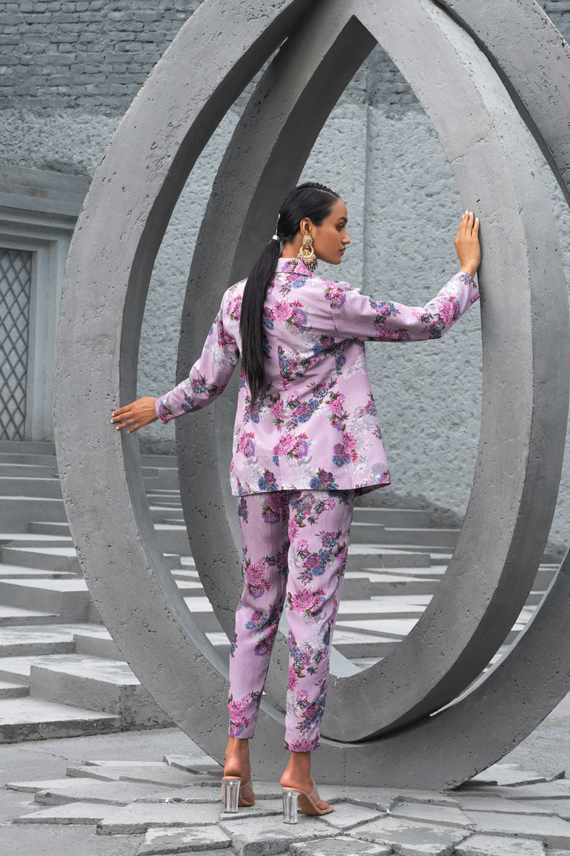 Lavender Printed Pant Suit Set