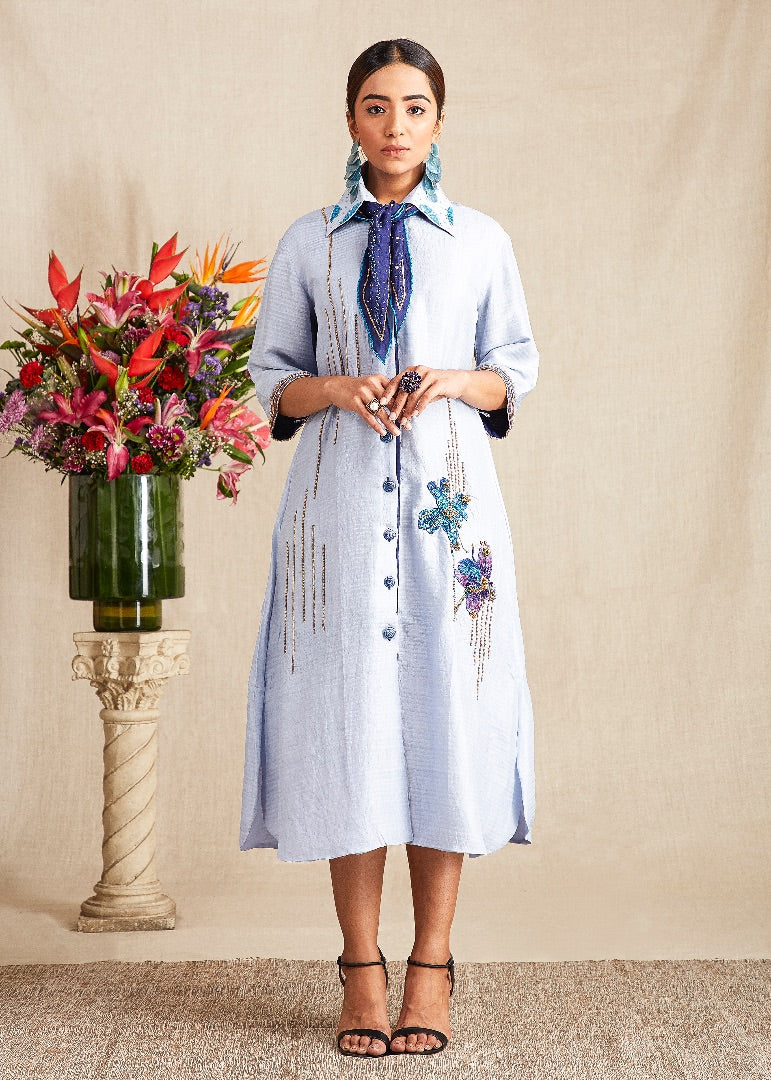 SHIRTDRESS WITH NECKERCHIEF AND MASK