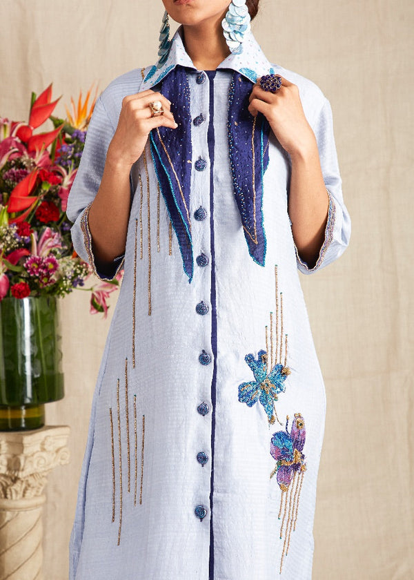 SHIRTDRESS WITH NECKERCHIEF AND MASK